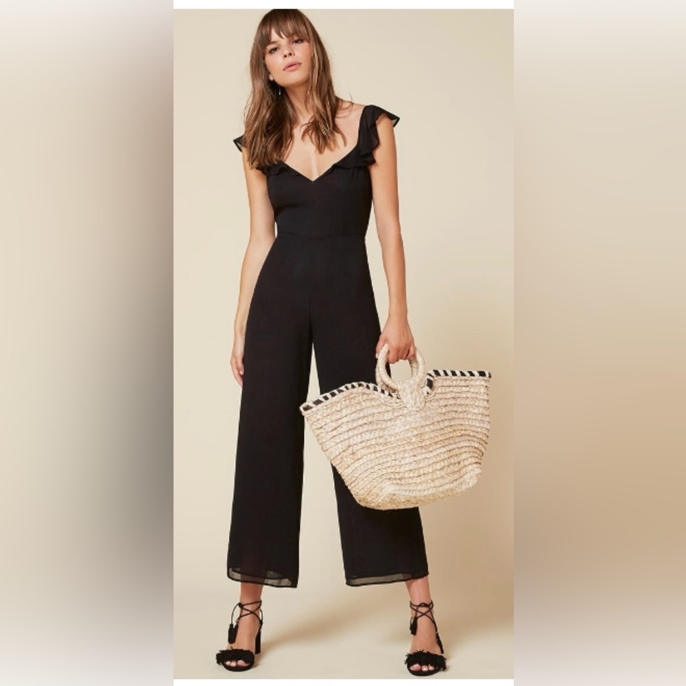Reformation Cozumel Flutter Sleeve Wide Leg Black Jumpsuit — size 6